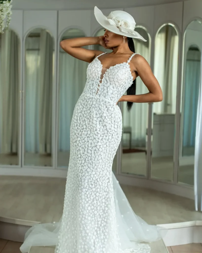 Abito da sposa sirena fiori con cappello – Atelier Melody